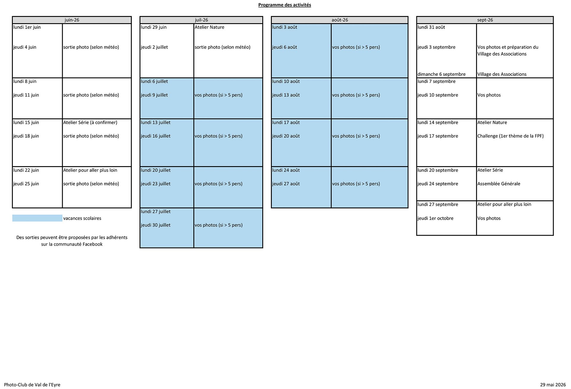 programme trimestriel